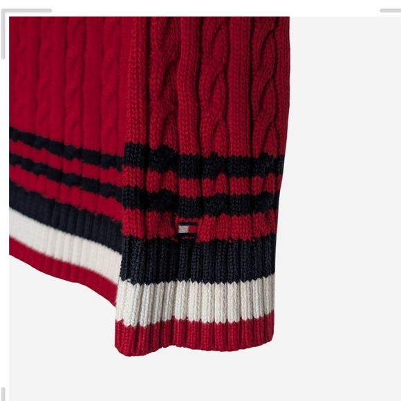 Pre-owned Tommy Hilfiger Red Sweater with Striped Hem - Picture 5 of 9